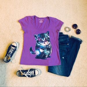 ❤️3 for $20❤️ Fifth Sun Galaxy Cat Purple Tee
